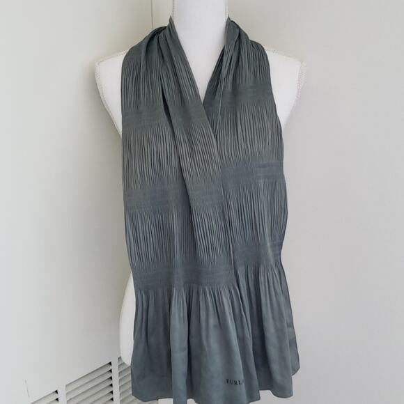 Furla 100% Silk Smokey Grey Blue Italian Scarf - Picture 5 of 5